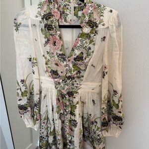 Zimmermann Cream and Pink Floral Long Sleeve Dress